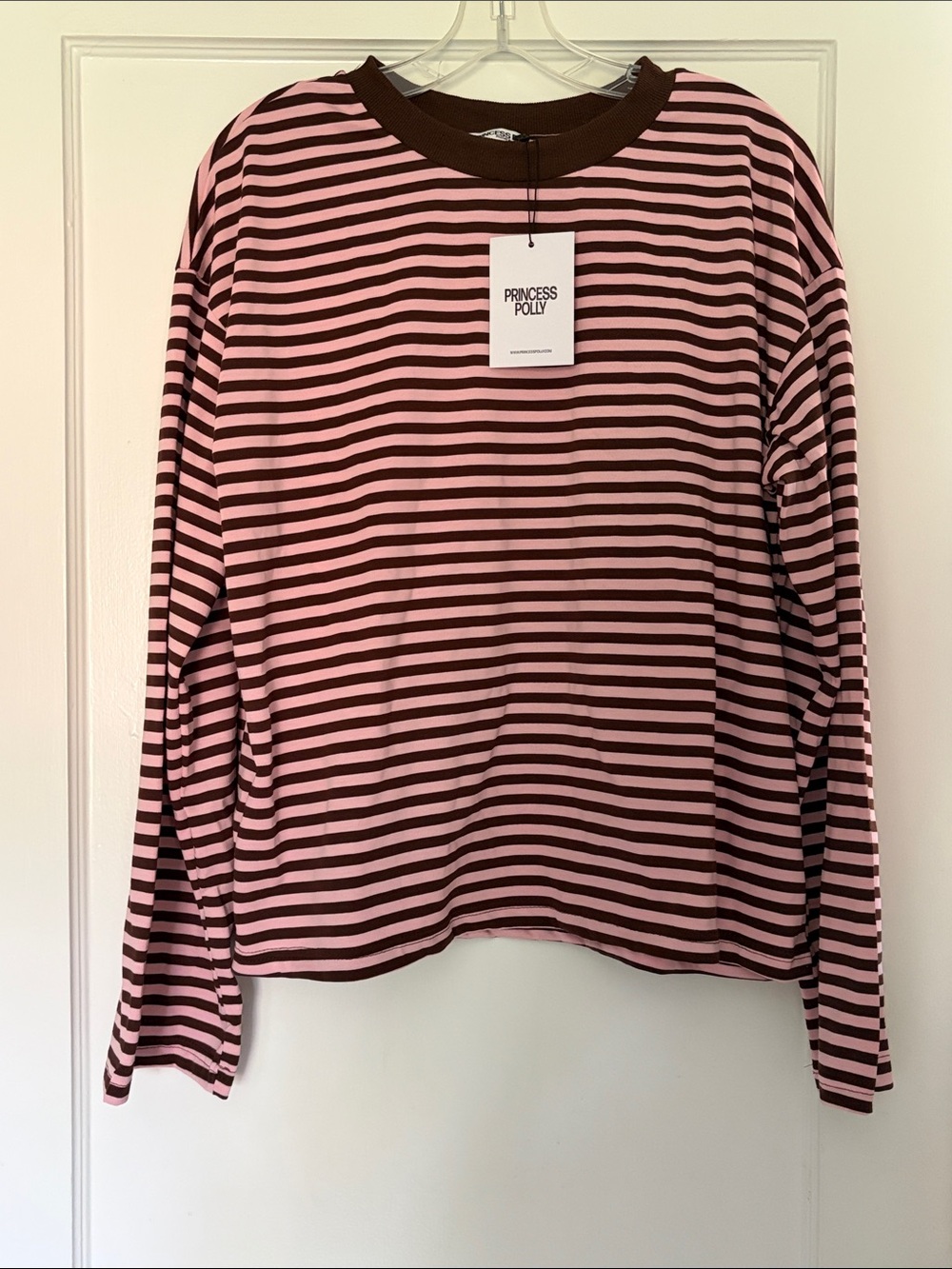 NWT Princess Polly Settle Down Pink & Brown Striped Long Sleeve Top